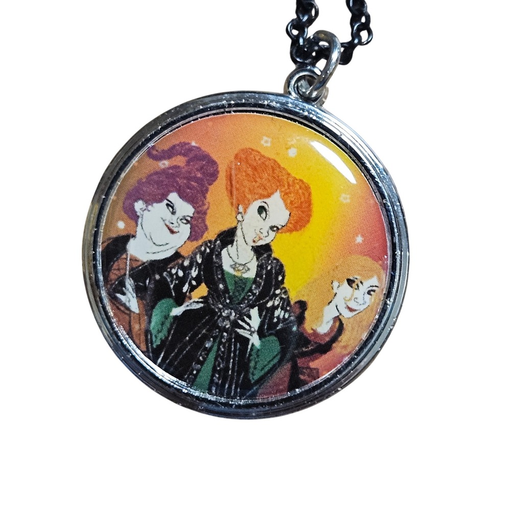 Disney Hocus Pocus Sanderson Sisters Pendant Necklace Black Chain Halloween JCM